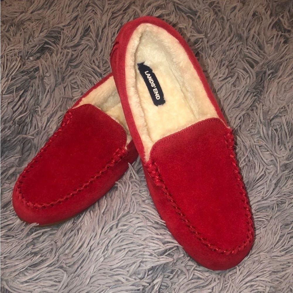 Lands' End Red Suede Slippers